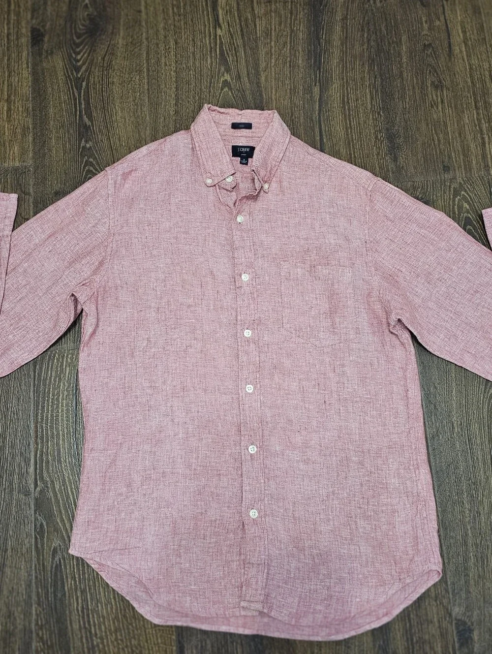 J Crew Mens Red Slim Fit Linen Long Sleeve Button Down Shirt S Preppy